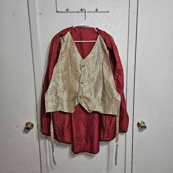 Handmade Red Velvet Gold with Gold Vest Costume - Picture 4 of 6
